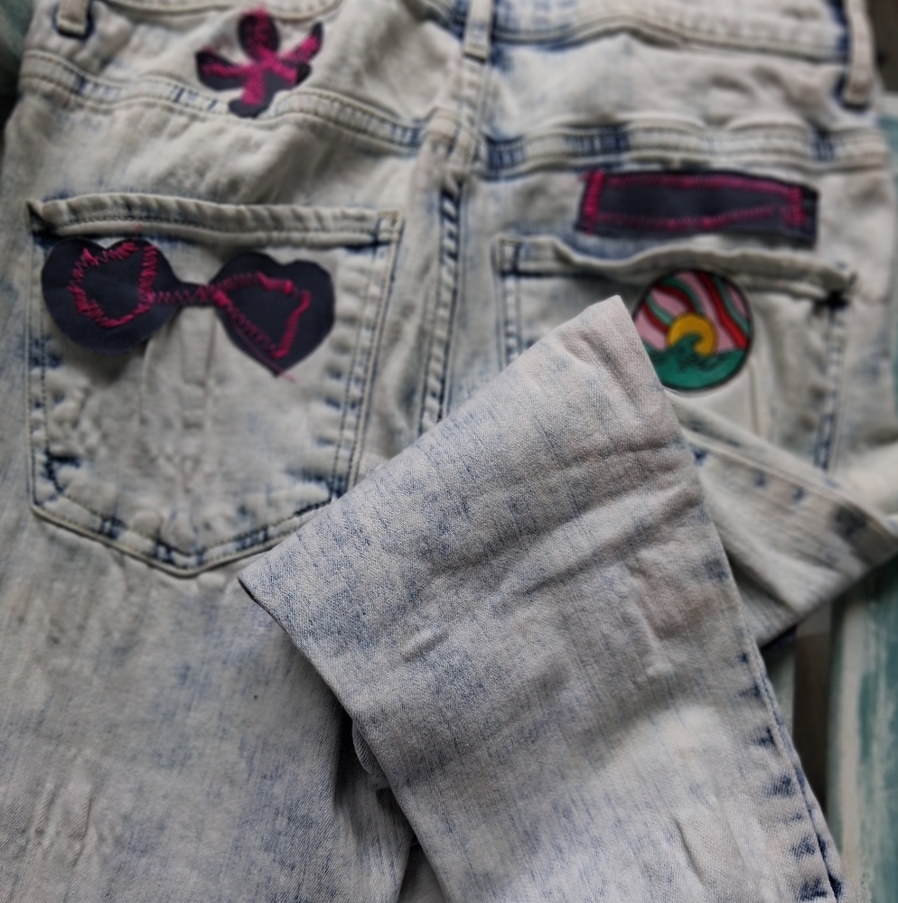 Handmade Altered Sz 0 Distressed EMBLESHED Art Redone Upcycled Denim - Picture 3 of 8